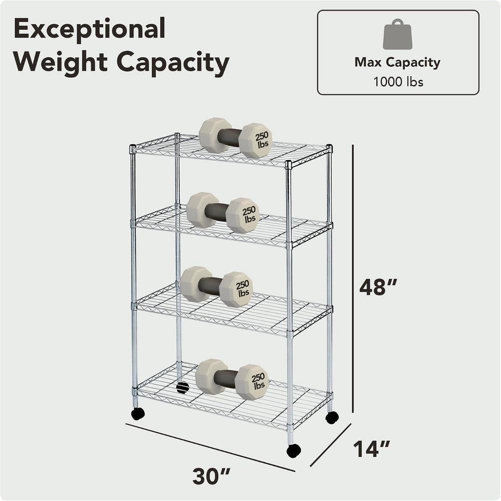Heavy Duty 4 Tier Wire Shelving Unit Storage Rack, Metal Shelves Utility Orga...