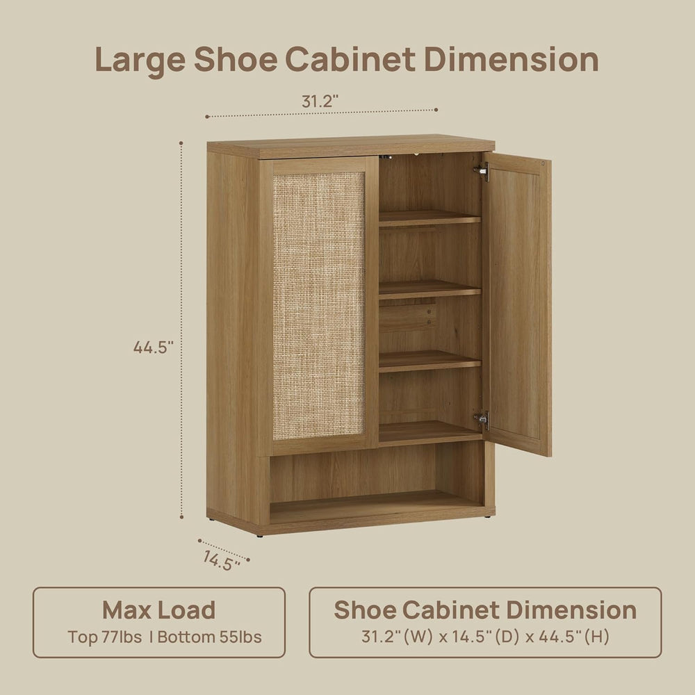 SICOTAS 31.2" Wide Rattan Shoe Storage Cabinet for Entryway with 2 Doors