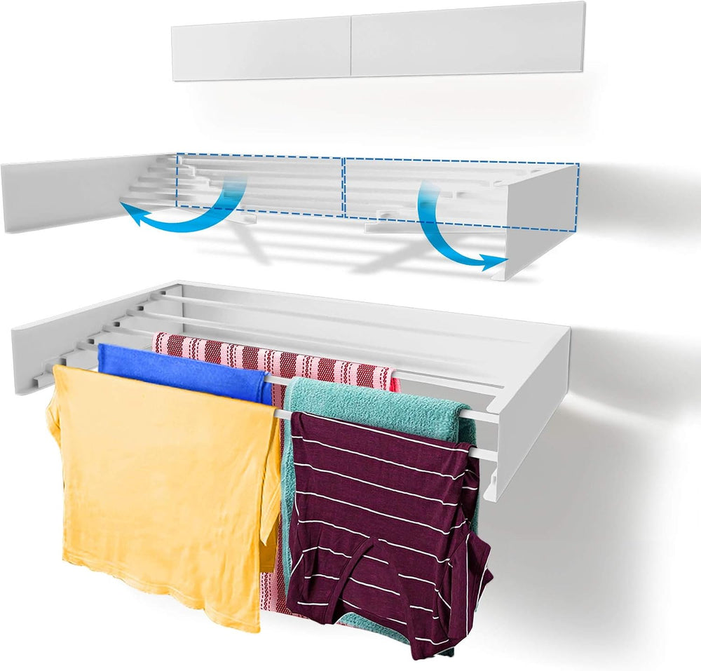 Step Up Laundry Drying Rack (28-INCH White), Wall Mounted, Retractable Clothe...