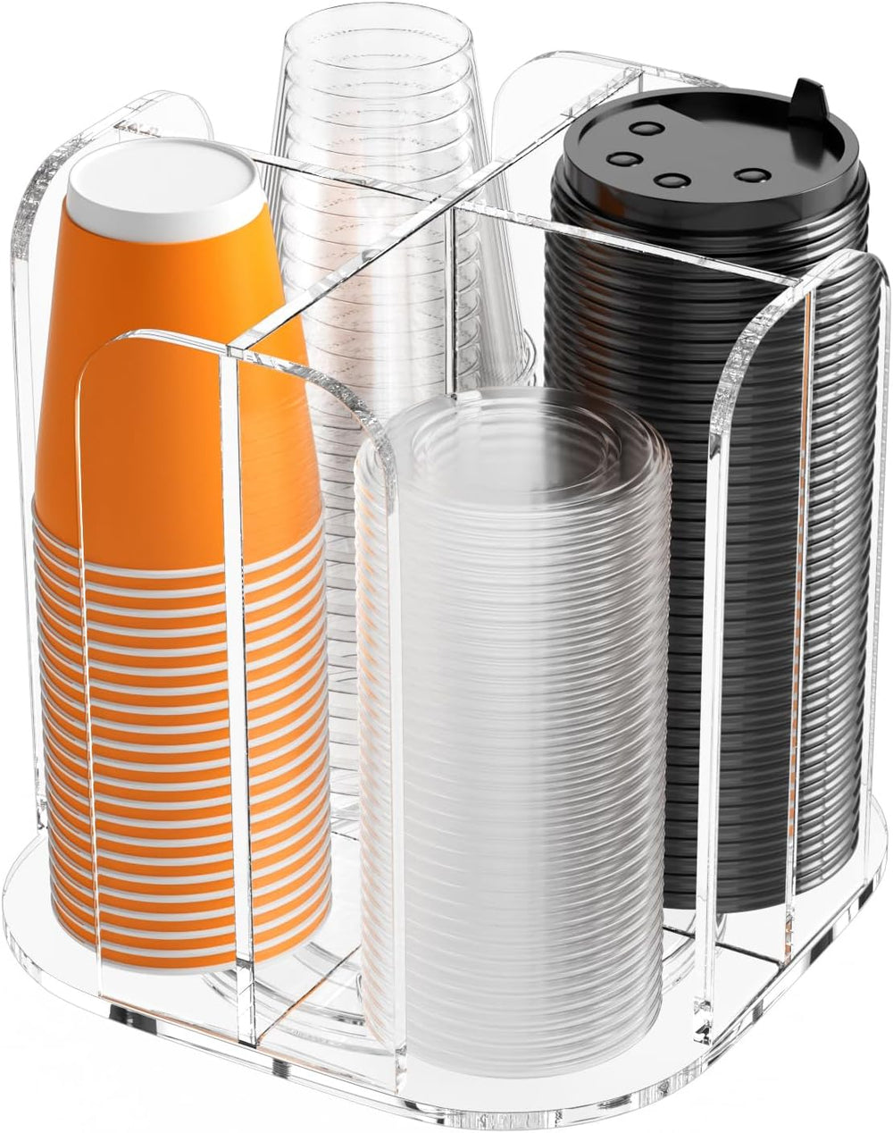 Beego Rotatable 4-Compartment Acrylic Cup Dispenser - Coffee Station Cup and ...