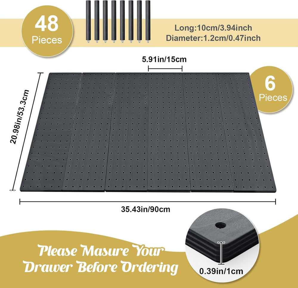 Kigley 6 Pcs Wood Pegboard Drawer Organizer,Dark Gray,21x5.91,Pine