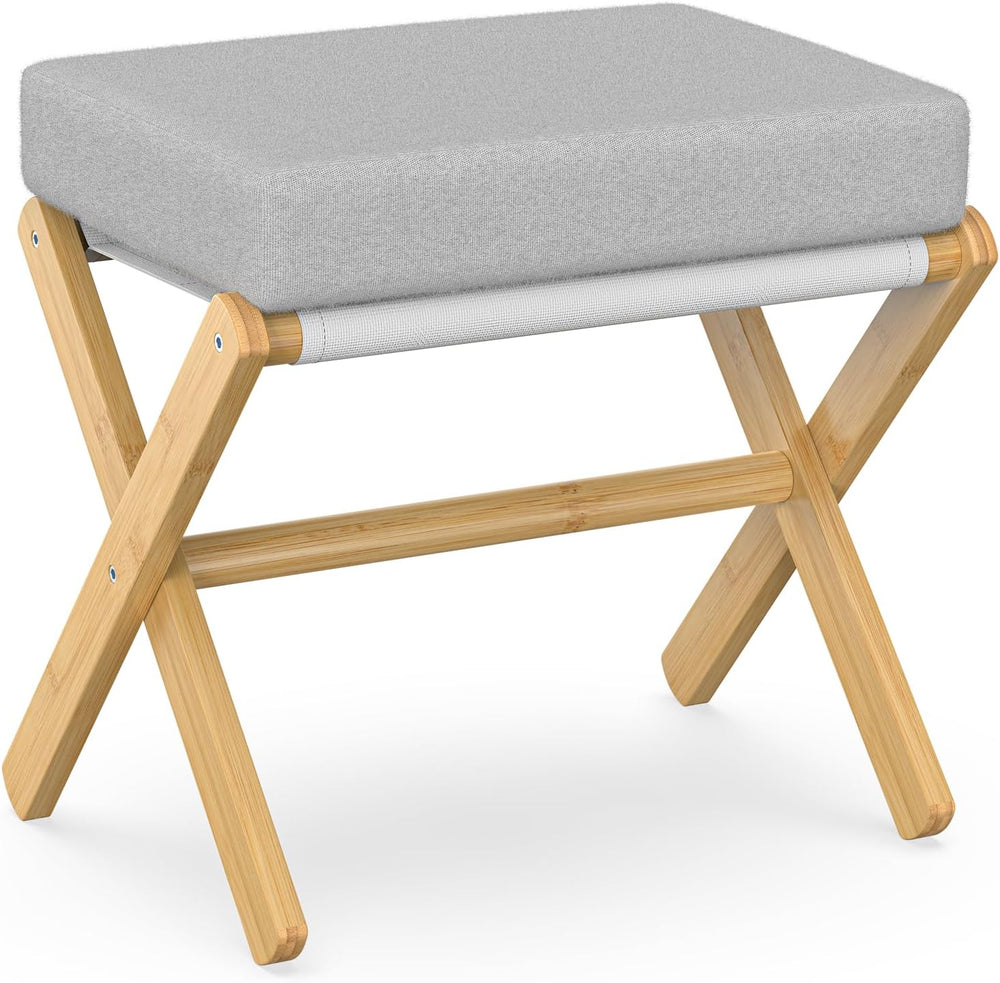 BAMBOOHOMIE Foldable Foot Stool Ottoman, Modern Foot Rest with Bamboo X Legs ...