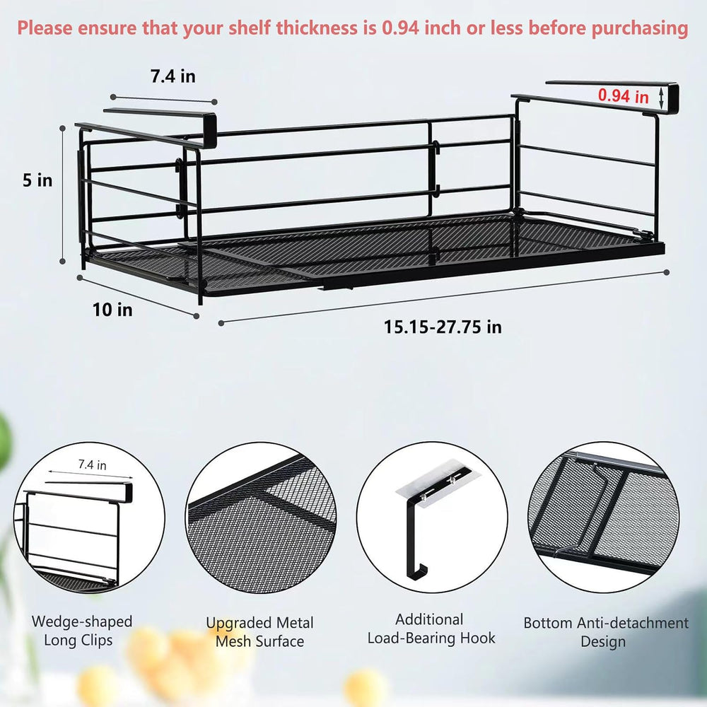Expandable Under Cabinet Shelf, Extendable Under Shelf Storage with Removable...