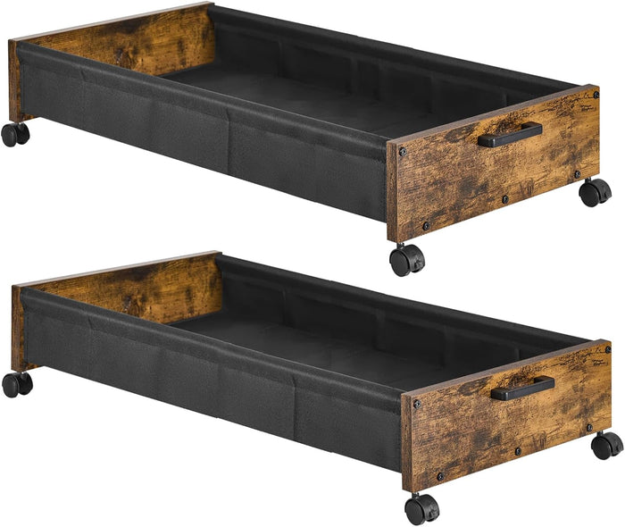 FOUCSSOMEI Under Bed Storage with Wheels, Wooden Under Bed Drawers On Wheels, Rolling Under Bed Shoe Storage, Space Saving, Rustic Brown,50L