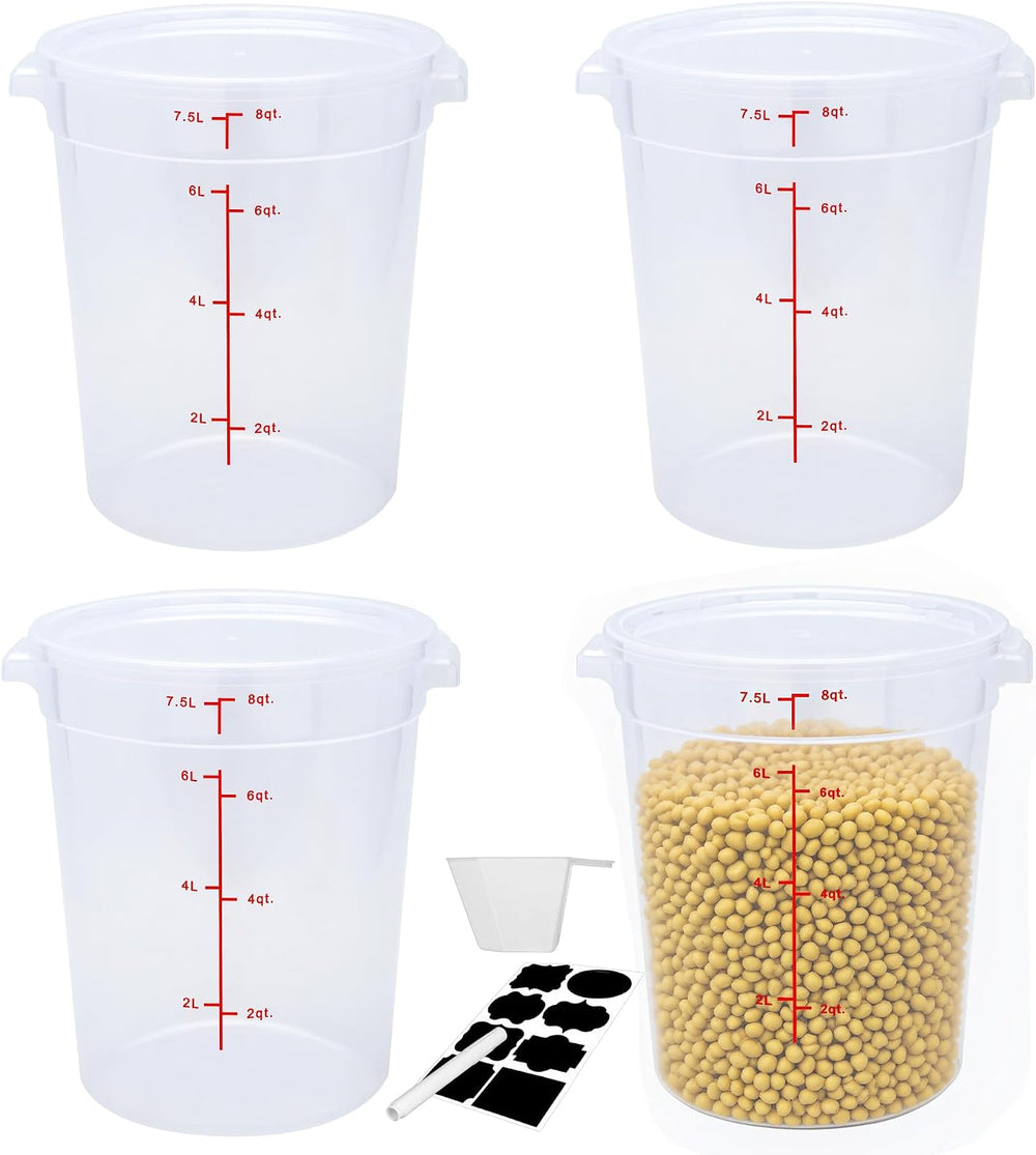 4 Pack 8Qt Round Polypropylene Food Storage Container with Lids Scale