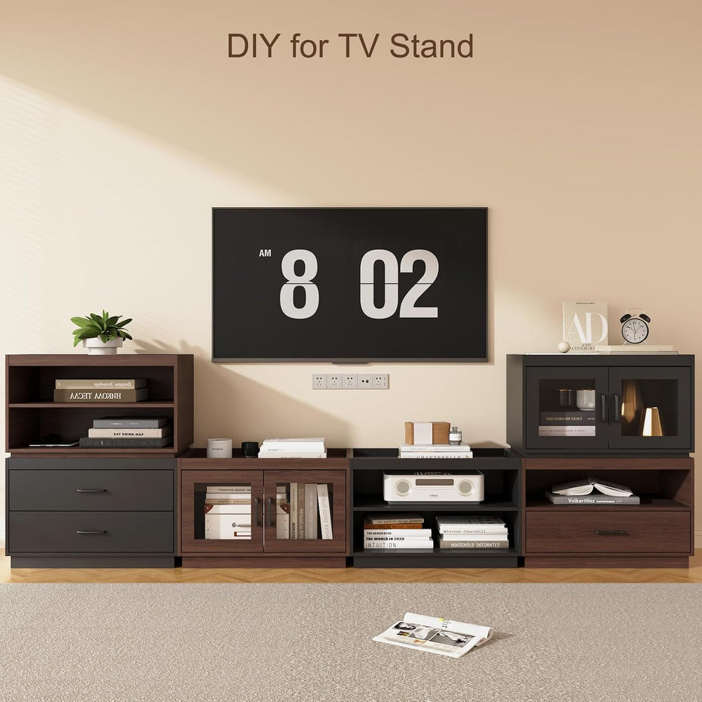 Stackable Storage 2-Shelf, 28" Wide Storage Bins with Open Compartment f...