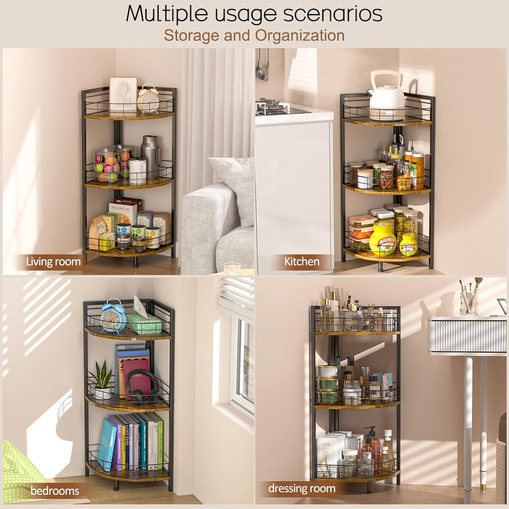 DAOUTIME Bathroom Standing Shelf, 3 Tier Corner Stand, Free-Standing Shelf Un...
