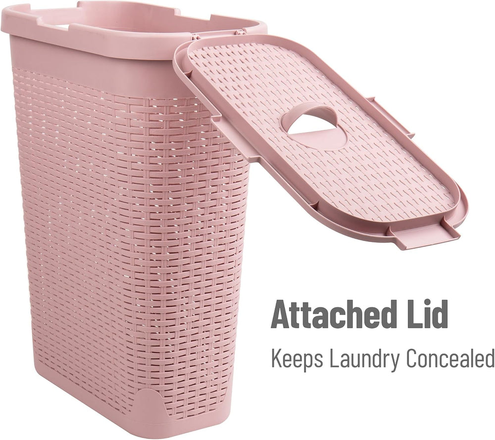 Mind Reader Slim Laundry Hamper with Lid, 40L Clothes Basket, Narrow Tapered ...