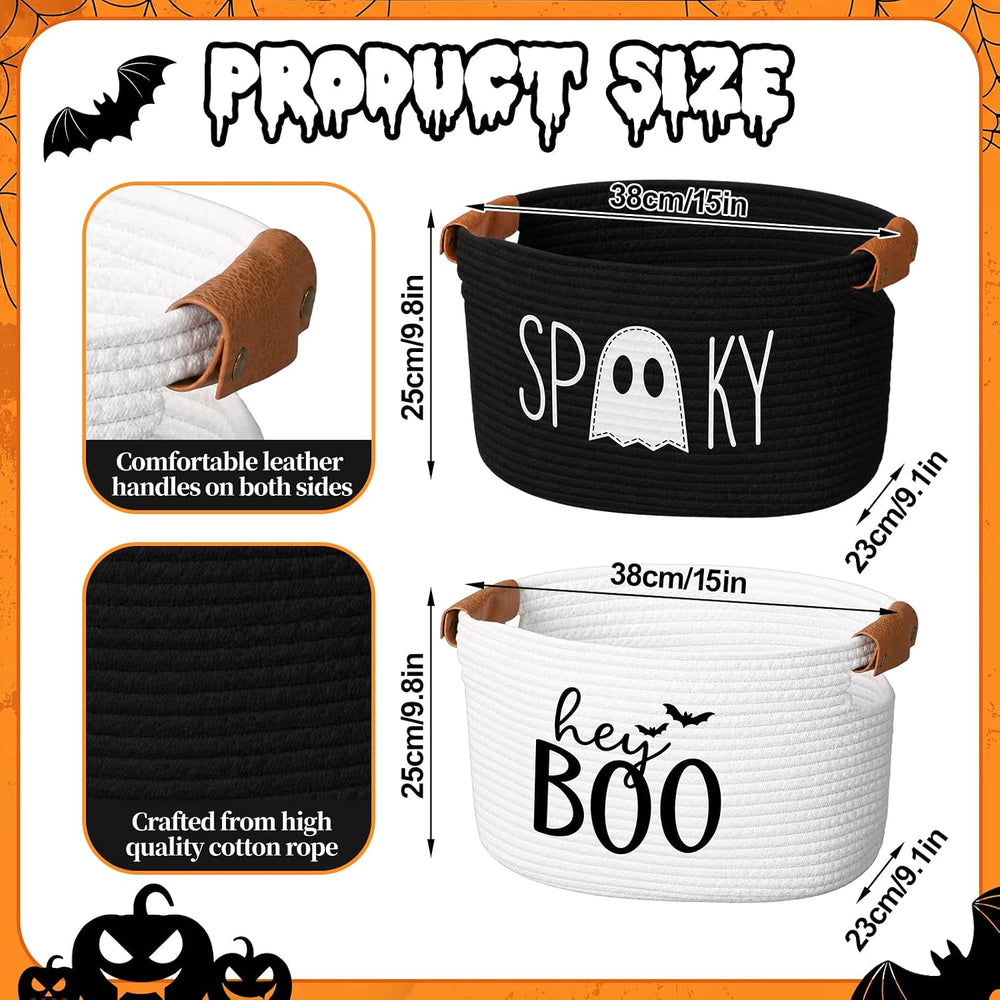 Potchen 2 Pcs Halloween Boo Cotton Rope Basket with Handles