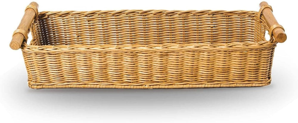 The Basket Lady Long Narrow Pole Handle Wicker Basket, M, Sandstone