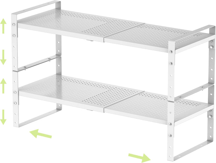 Expandable Shoe Rack Heavy-Duty Closet Organizer Adjustable Shelf Stackable Metal Framework for Entryway, Garage,RV,Pantry,Cabinet(Medium,2 Packs/White)
