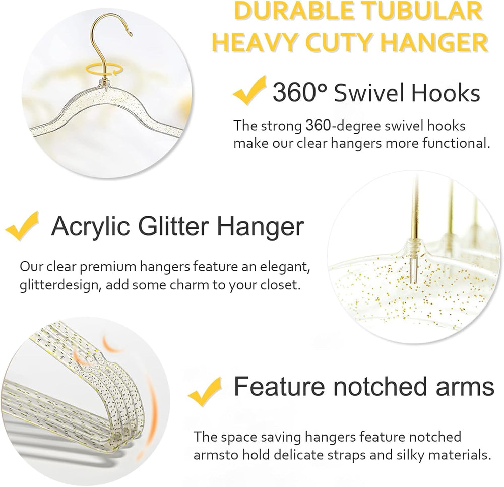 VSV stoage Clear Clothes Hangers 16", 40 Pack Plastic Coat Hanger for Ad...