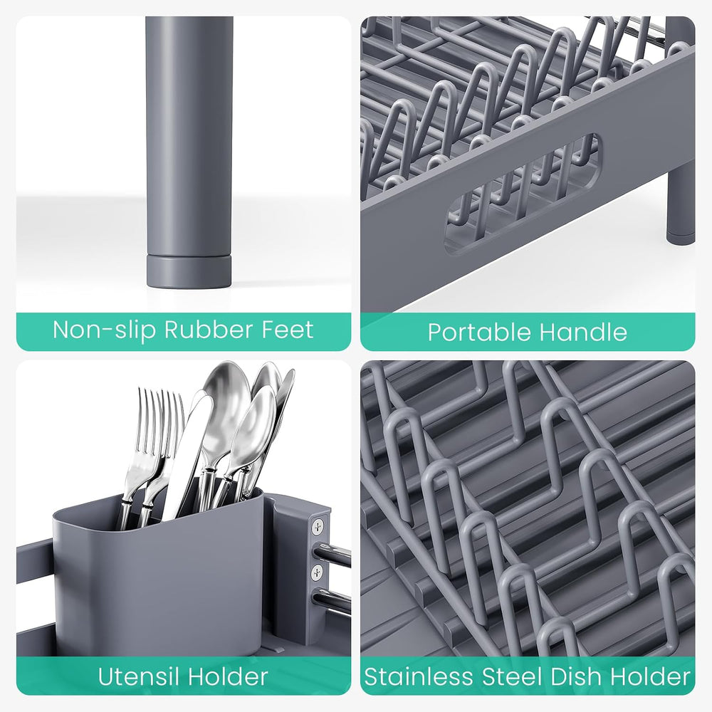 TOOLF Expandable Dish Drying Rack for Kitchen Counter, Standard, Grey