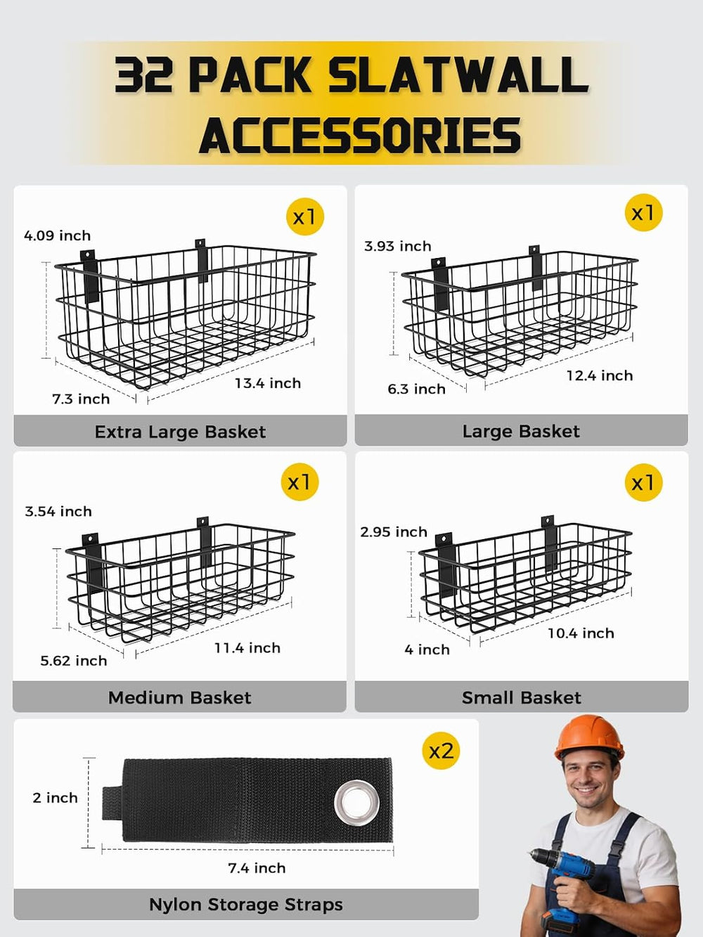 AZUNO 32Pcs Slatwall Accessories Set with 4 Slatwall Baskets & 26 Multi-S...