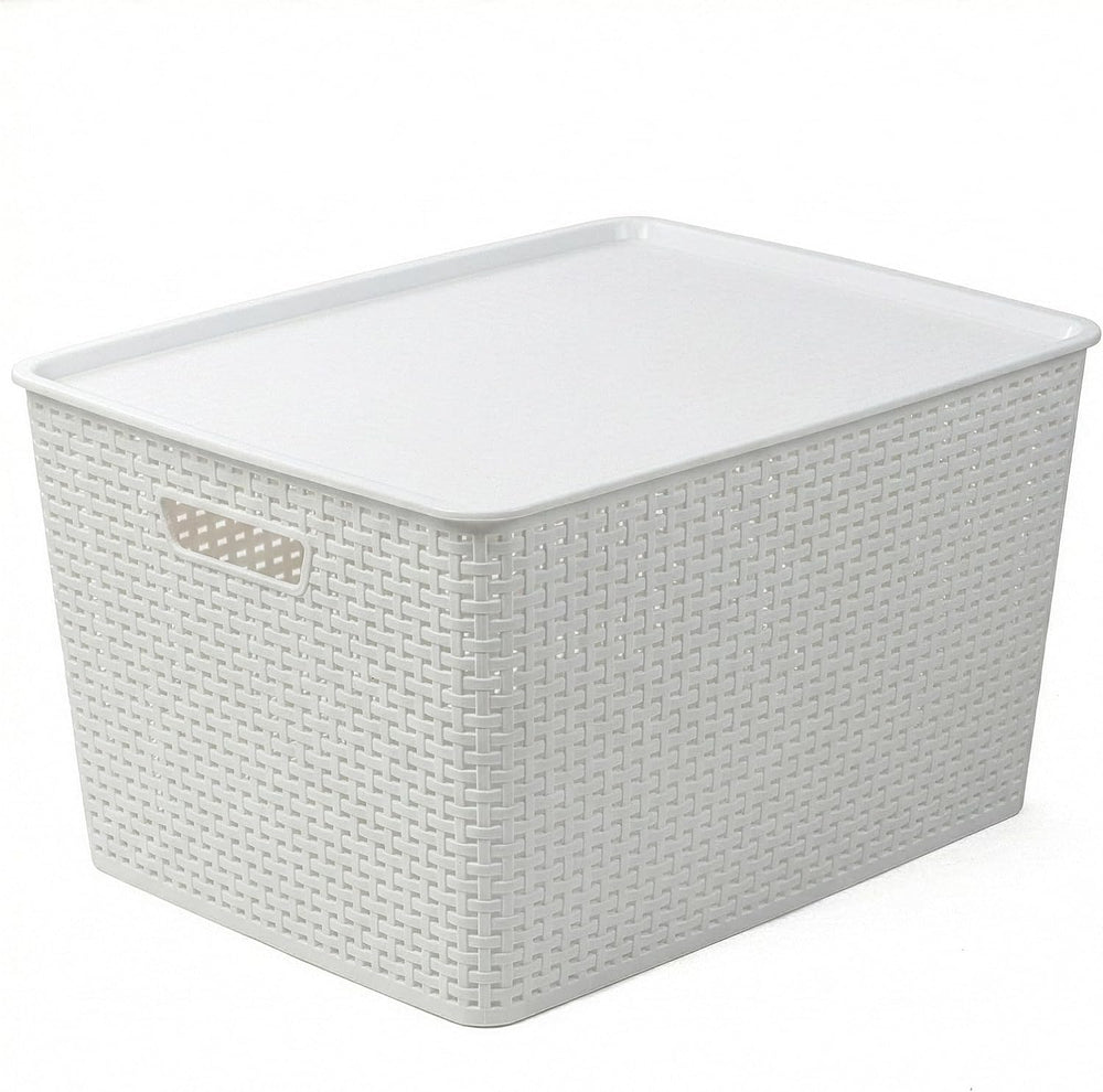 BINO | Plastic Storage Baskets with Lids, 45 Liter - 3 Pack, White | THE WOVE...