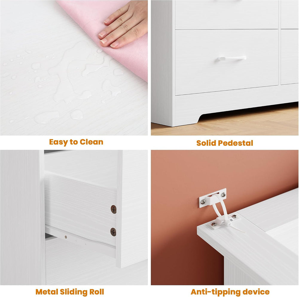Garvee 7 Drawer Dresser with LED Light and Charging Station, White