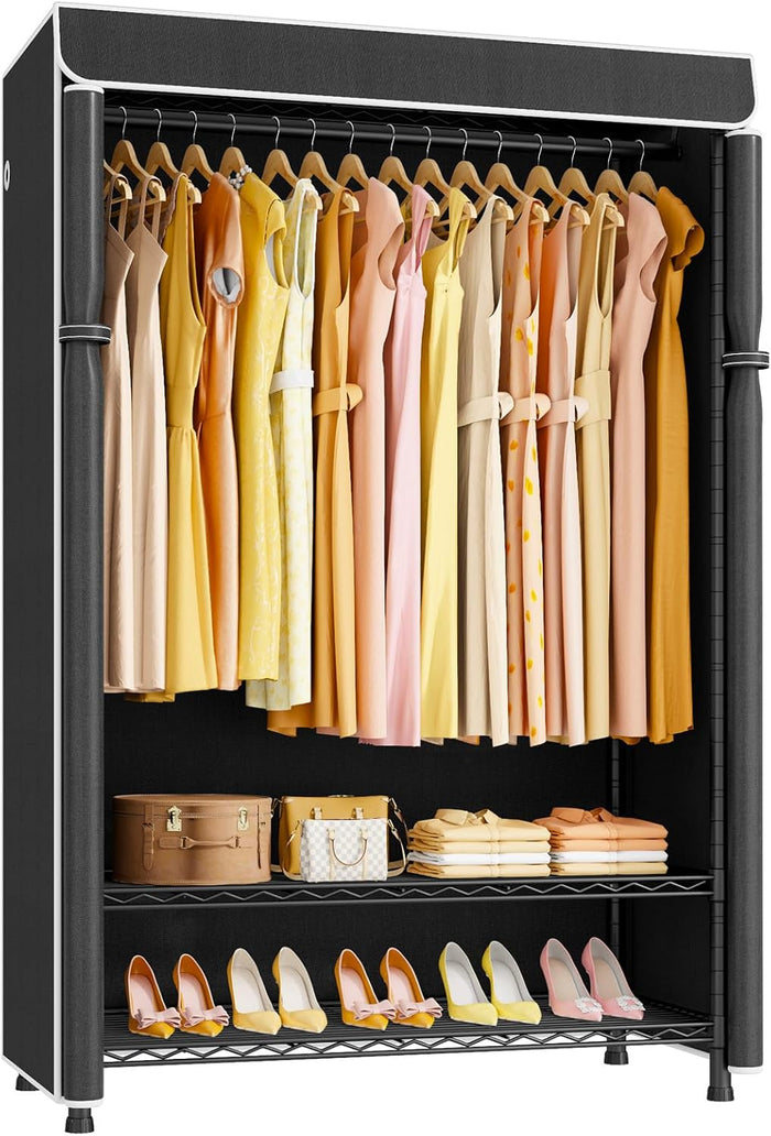 ULIFHOME H5C Plus Clothes Rack with Cover, Covered Clothing Rack Heavy Duty