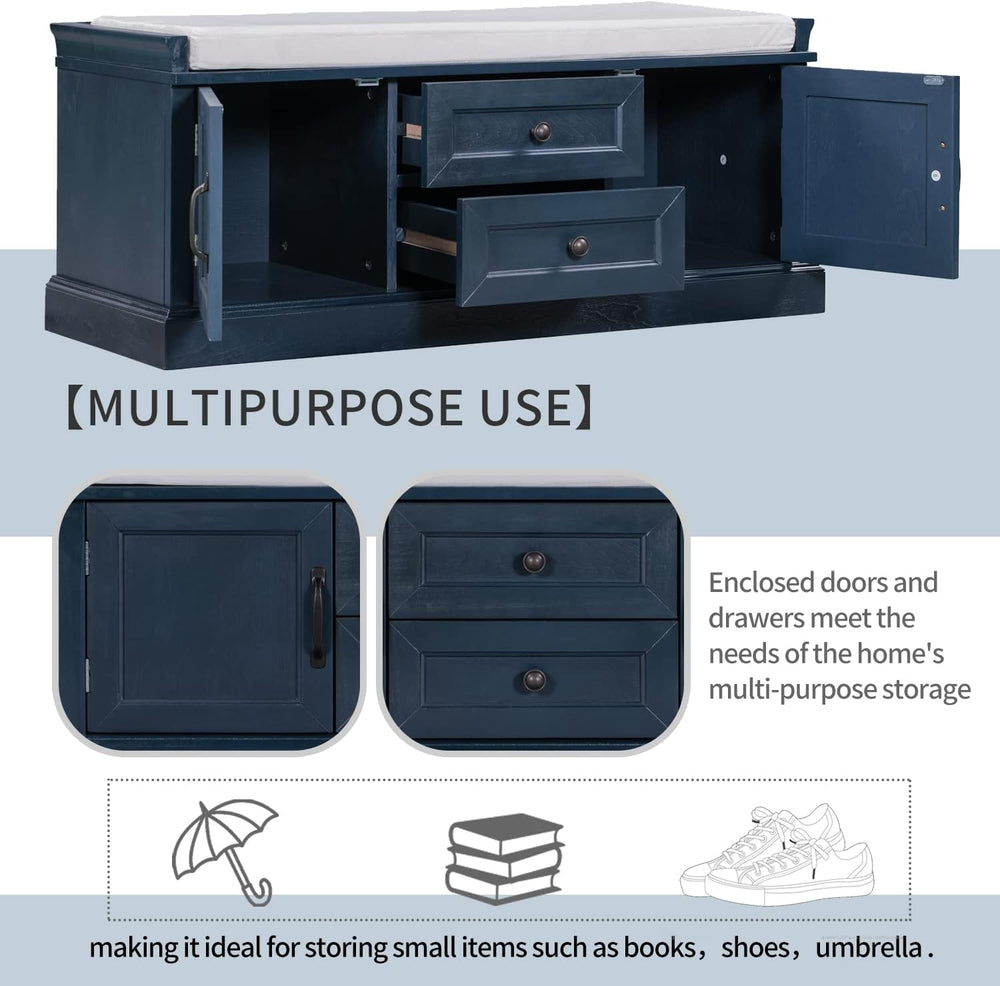 42.5″ Storage Bench with 2 Drawers and 2 Cabinets, Entryway Shoe Rack w/Remov...