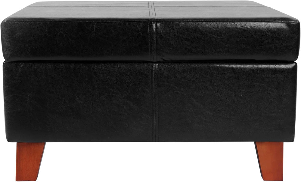 HomePop 28" Faux Leather Square Storage Ottoman - Black