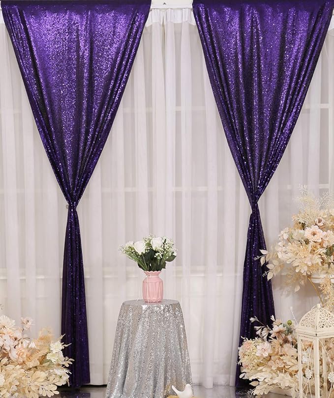 Poise3EHome Purple Sequin Backdrop Curtain,4 Panels 2FTx8FT Glitter Backgroun...