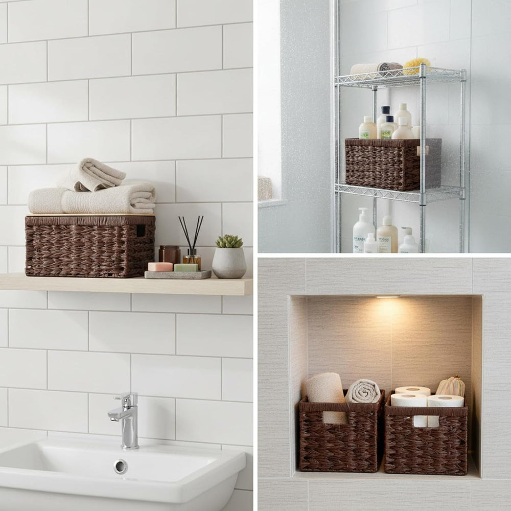 Briwooody 3 Pcs Wicker Storage Baskets with Bamboo Lids 13 x 8.7 x 7.1 Inch S...