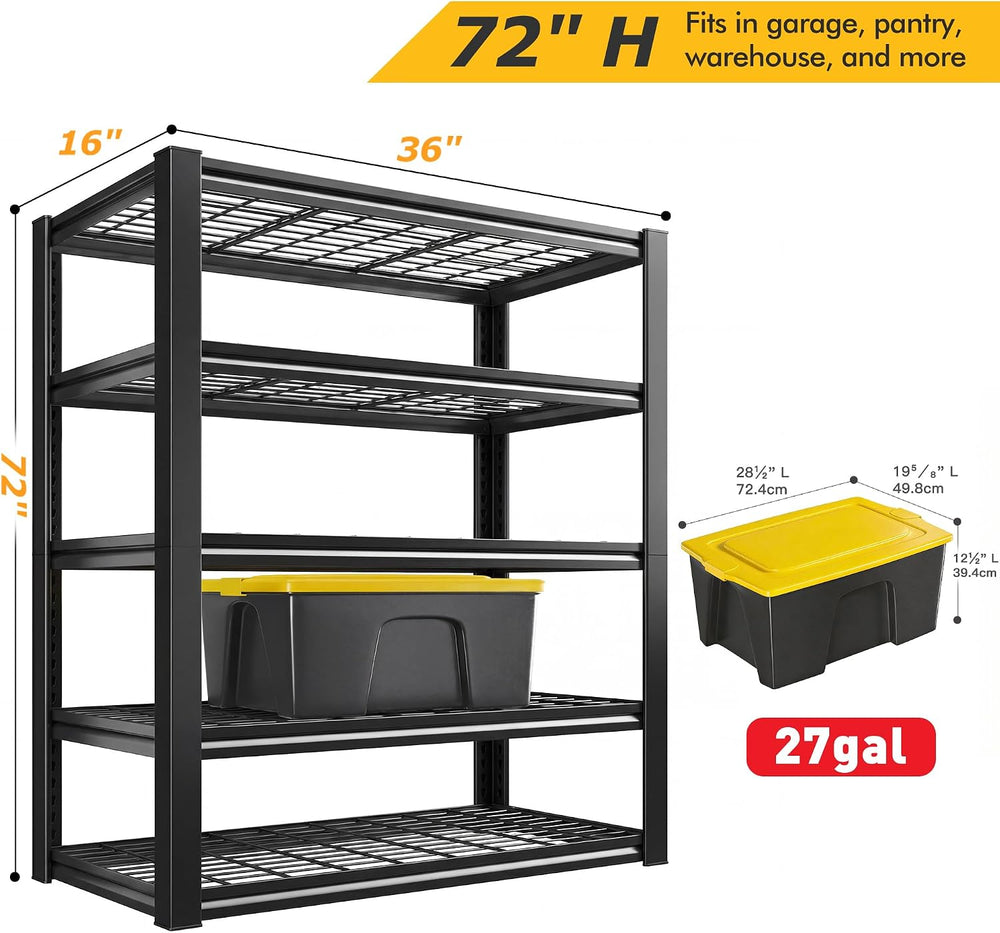 REIBII 72" H Garage Shelving 3200 LBS Heavy Duty Adjustable Storage Shelves