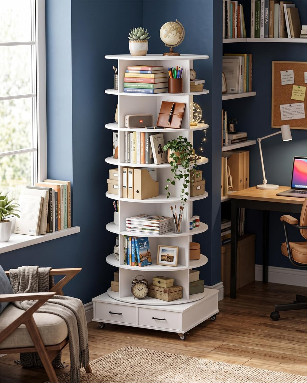 8 Tier Rotating Shoe Rack Contains 2 Drawers Shoe Tower Organizer
