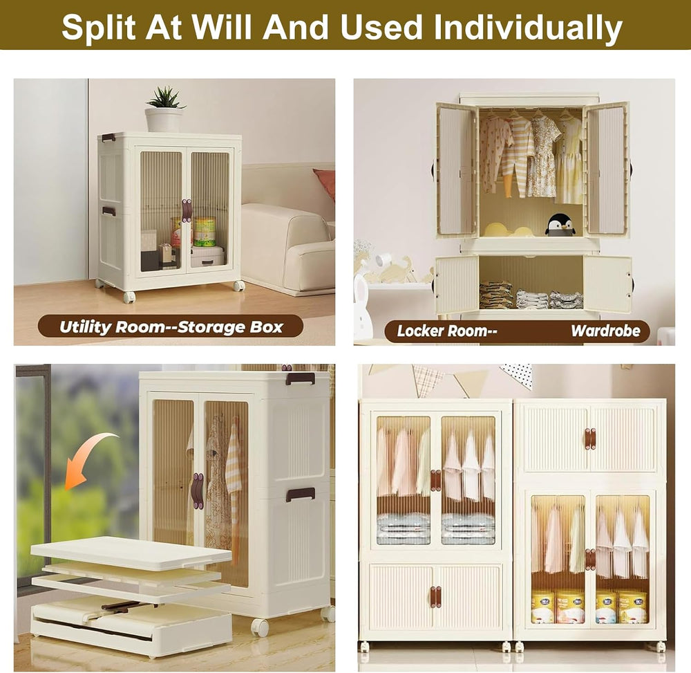 Portable Closet Wardrobe, Folding Storage Bins with Lid, Stackable Storage Bo...