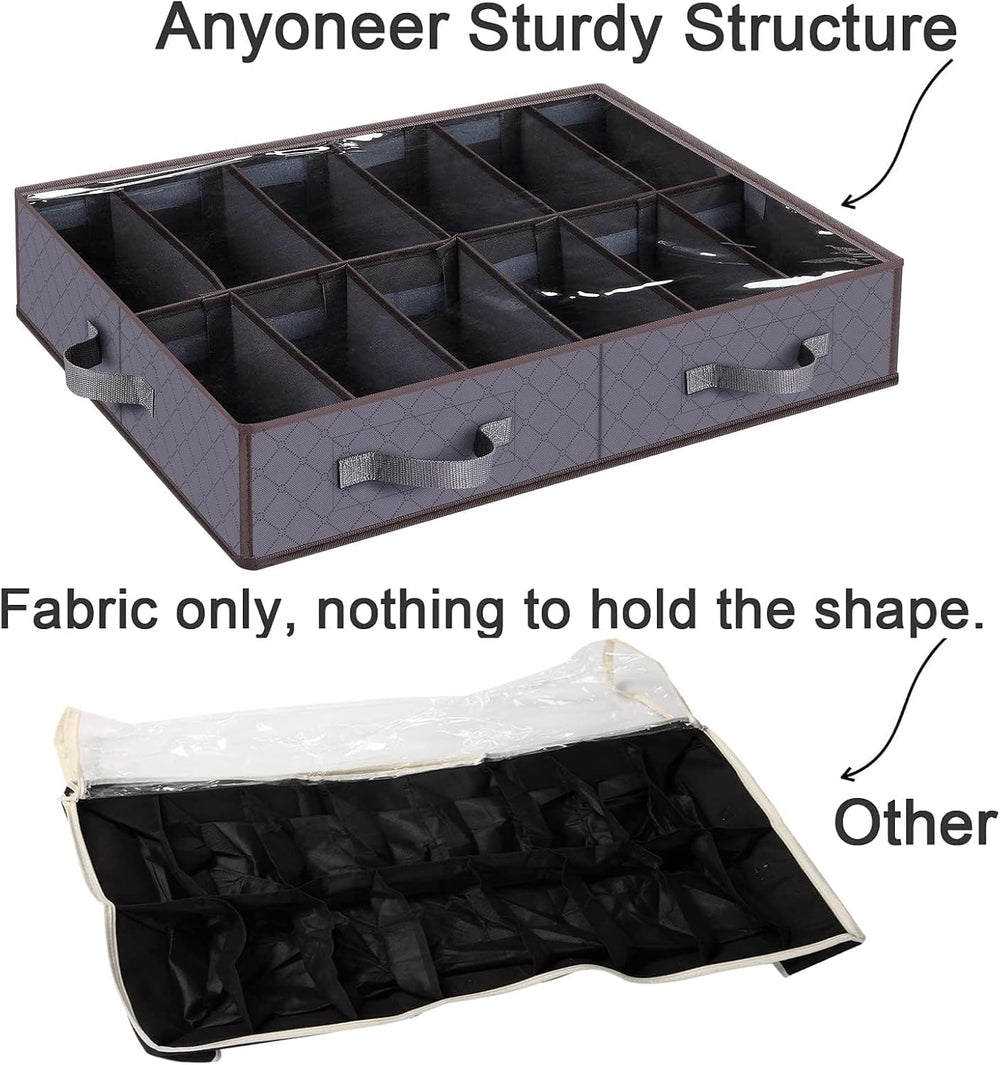 Set of 2, Under Bed Shoe Storage Organizer, Gray