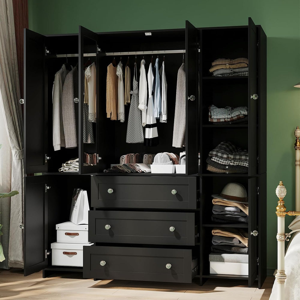 VOWNER 71" Armoire Wardrobe Closet with Drawers and Mirror, 6 Doors
