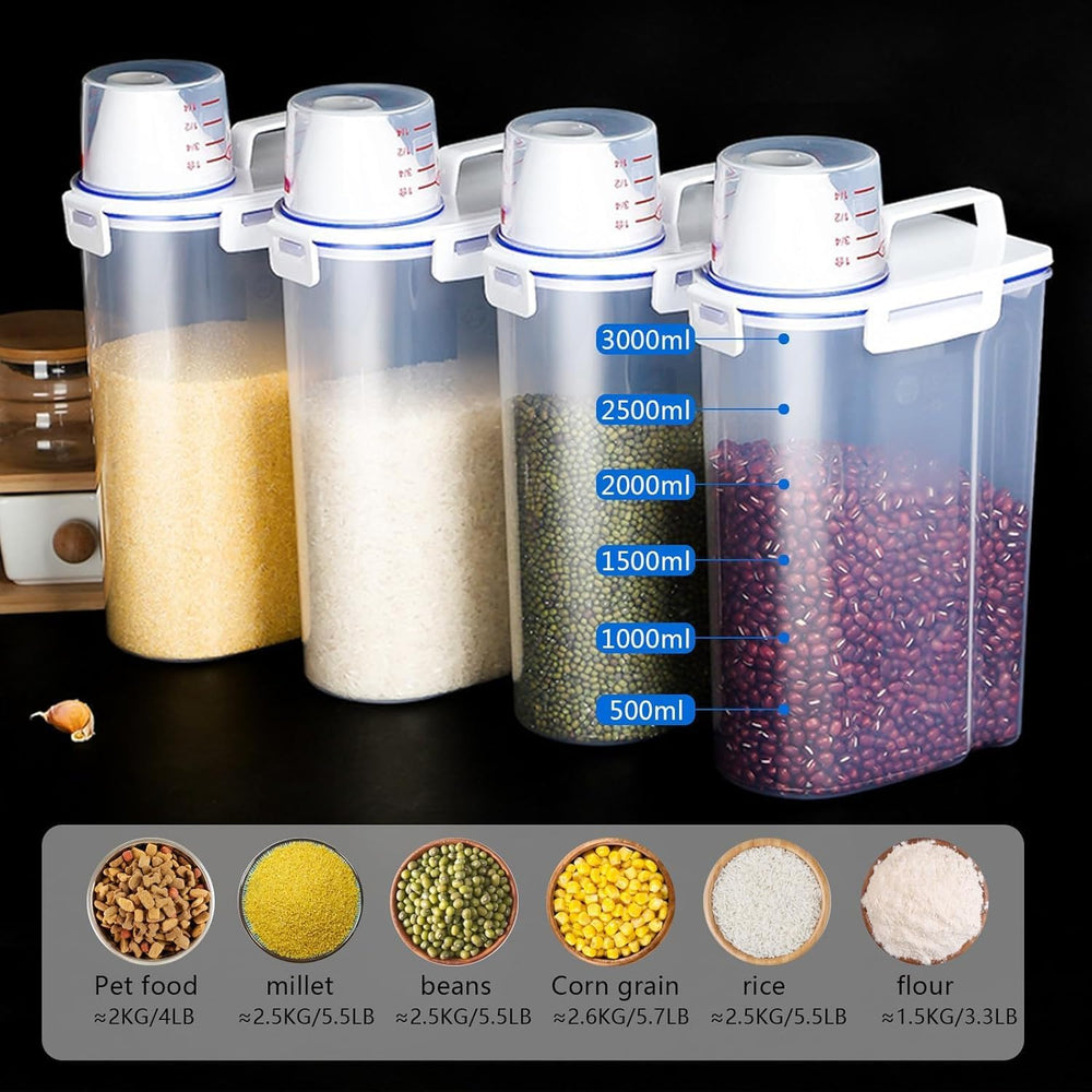 5.5 Lbs Rice Airtight Dry Food Storage Container Set of 4, Rice Storage Bin C...