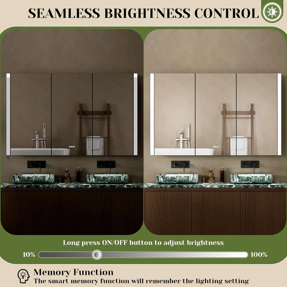 64x40 Inch Lighted Medicine Cabinet with Mirror, Recessed Medicine Cabinet Mi...