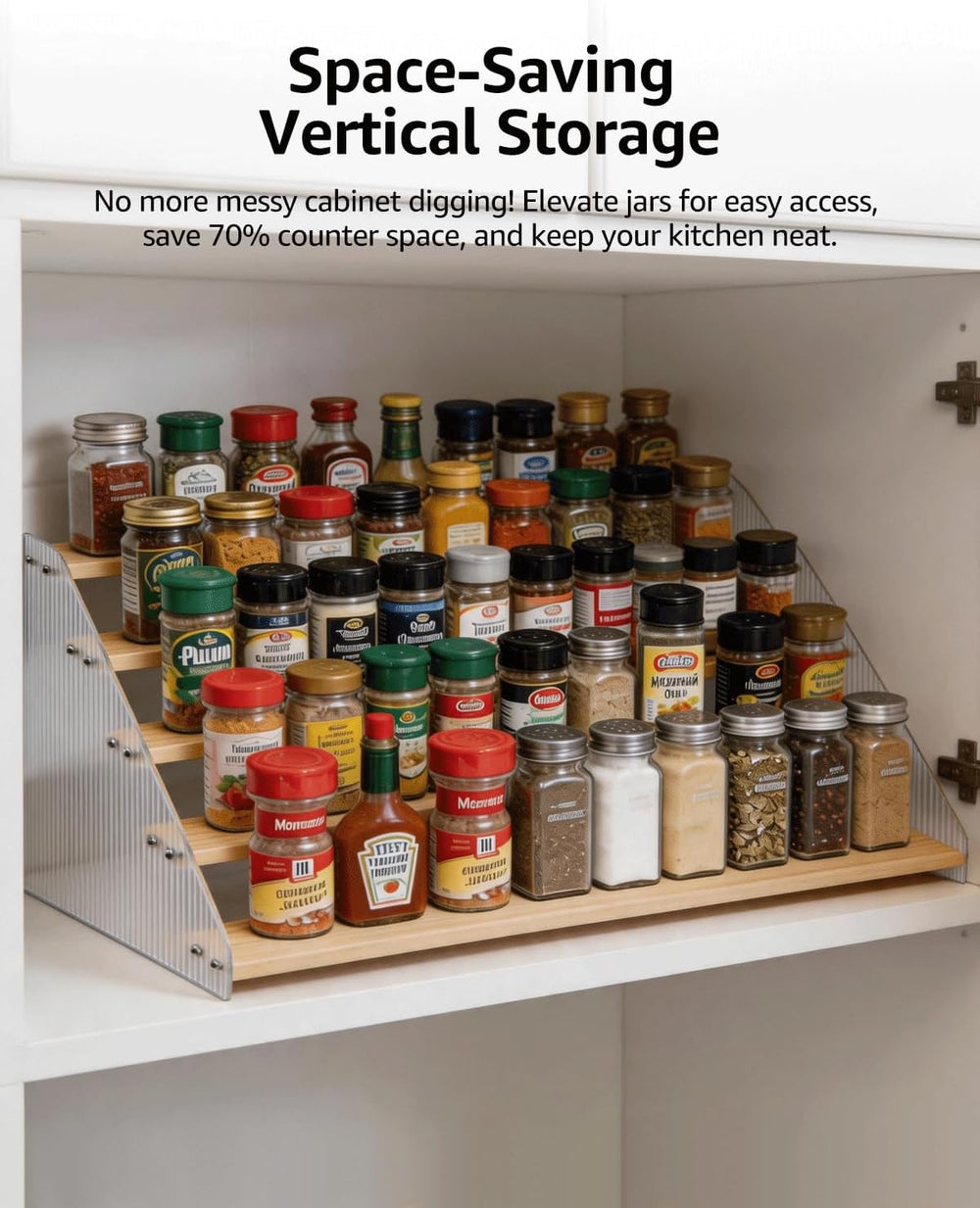Tiered Spice Rack Organizer for Countertop & Cabinet, 5-Tier 19.9in Kitch...
