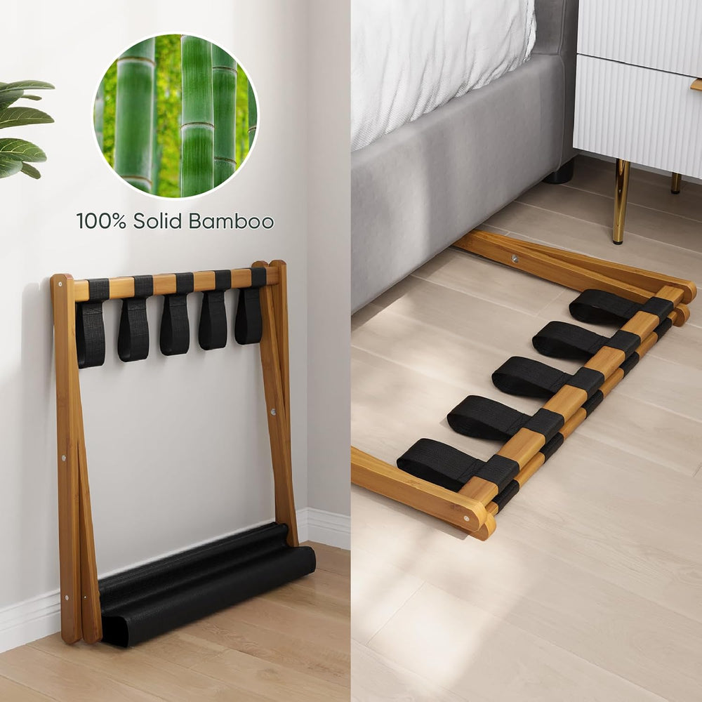 Luggage Rack, Folding Luggage Rack for Guest Room, Walnut Bamboo Suitcase Sta...
