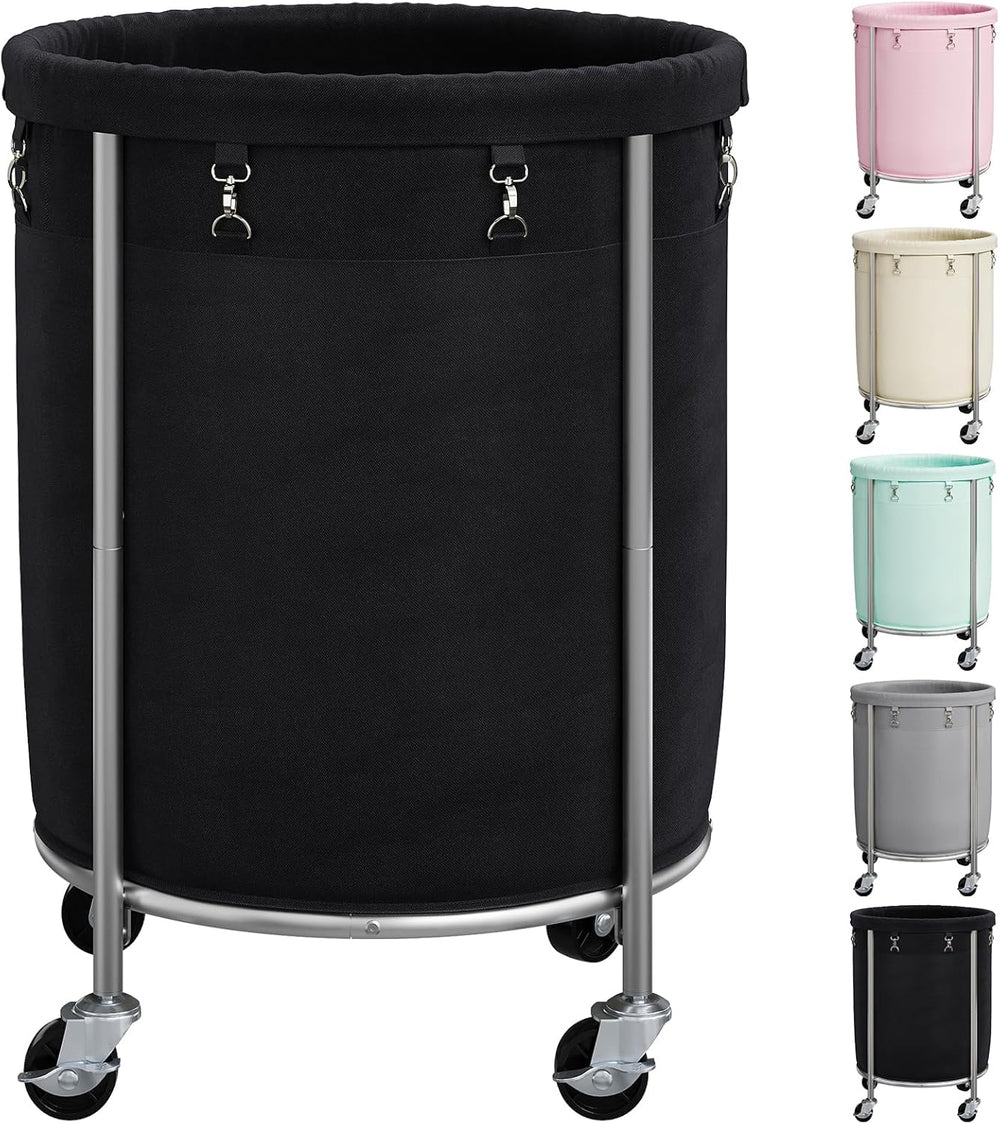 ELYKEN Laundry Basket with Wheels, Round Rolling Laundry Hamper, Black