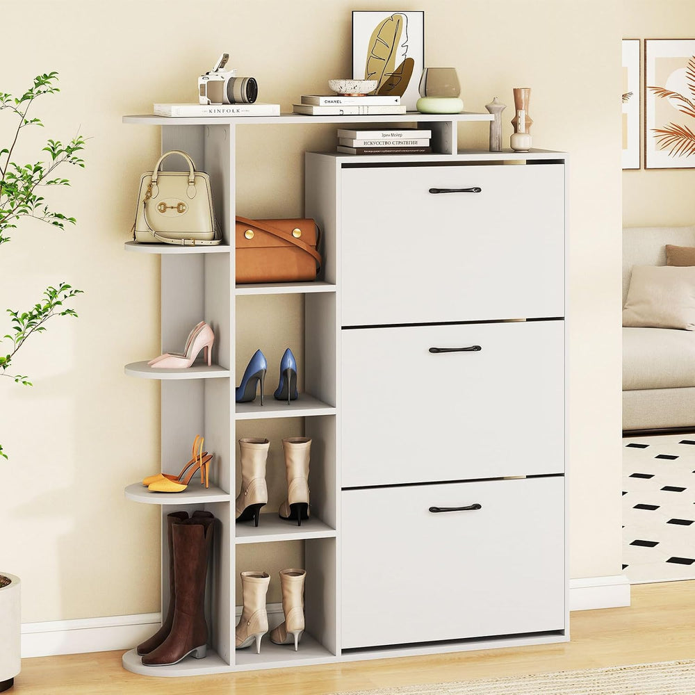 GOFLAME Shoe Storage Cabinet with 3 Flip Drawers, Modern Shoe Rack Organizer ...