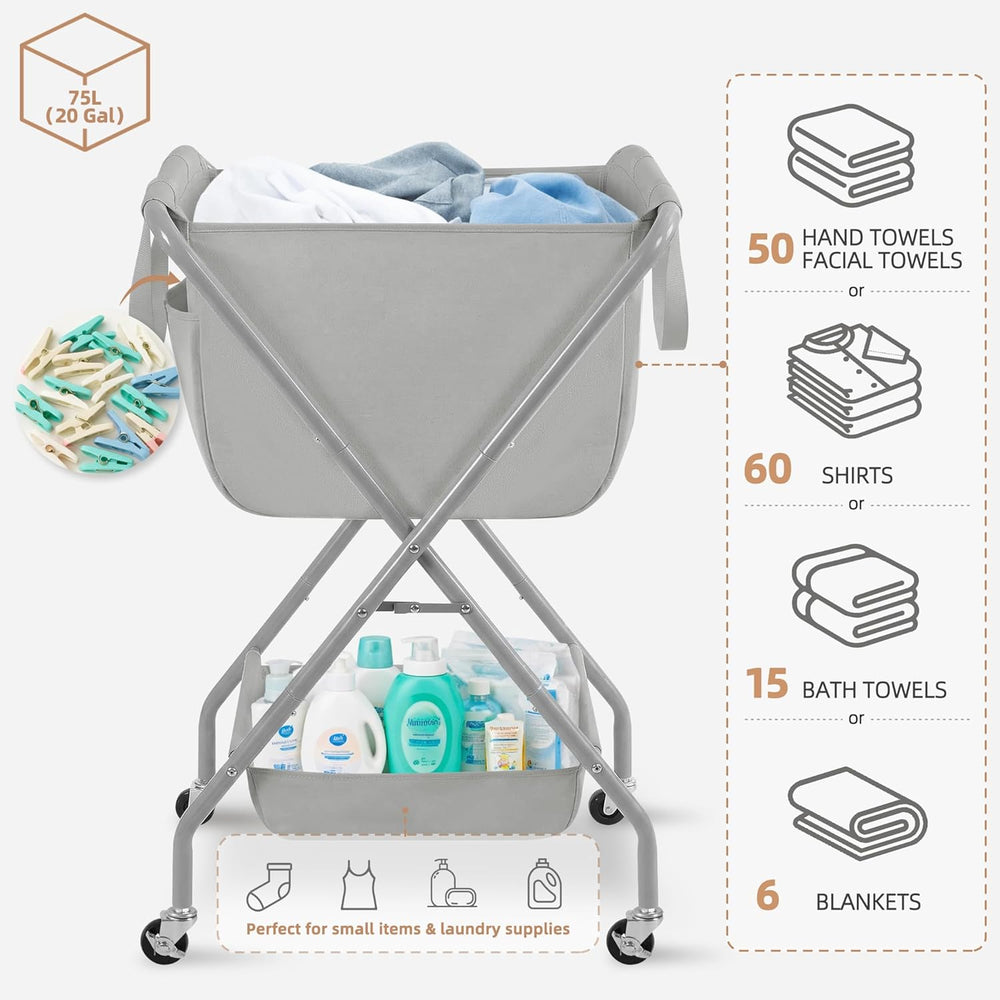 STORAGE MANIAC Collapsible Laundry Cart with Wheels 35.6"H Removable Can...