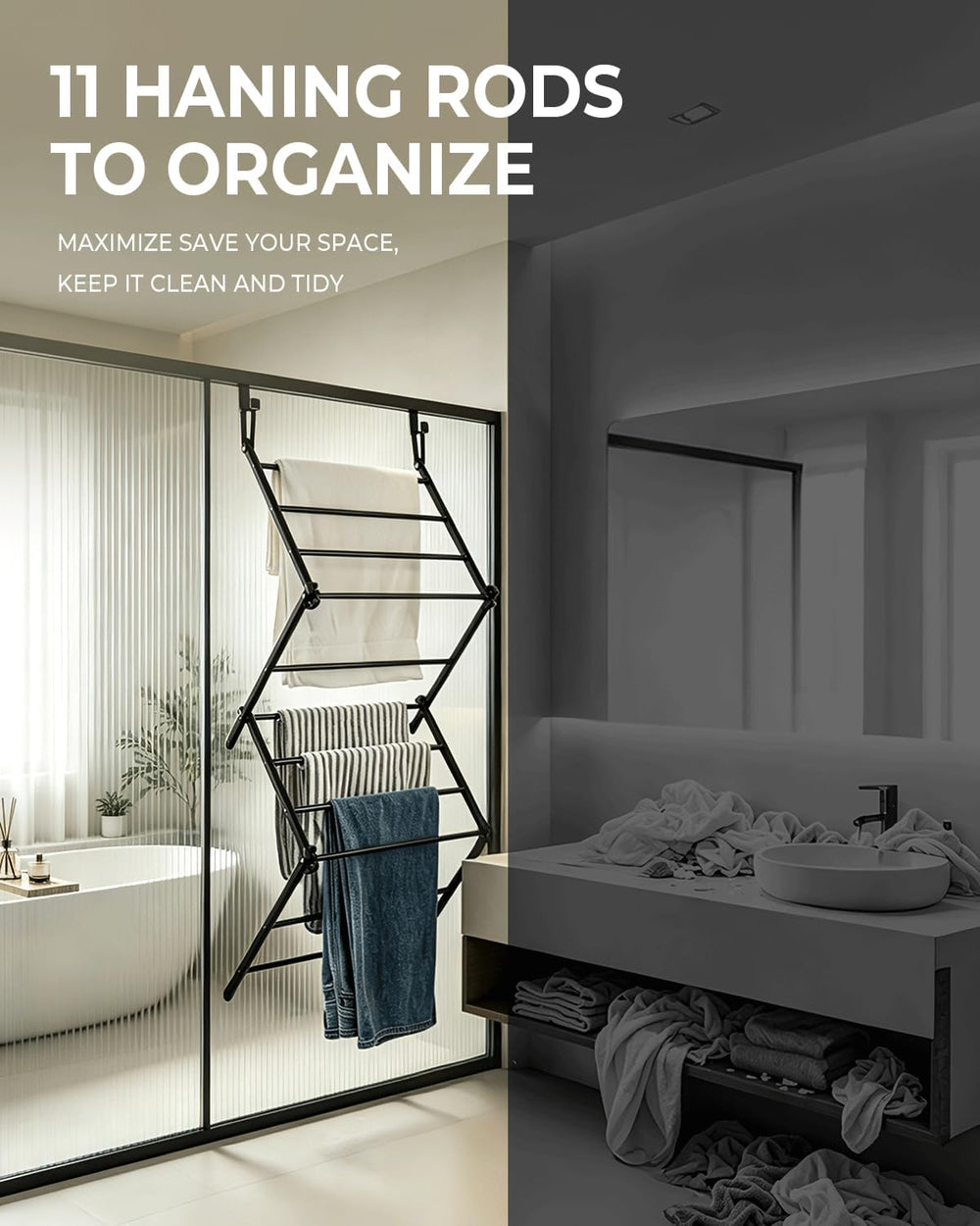 JS HANGER Over The Door Drying Rack, Foldable Hanging Clothes Drying Rack wit...