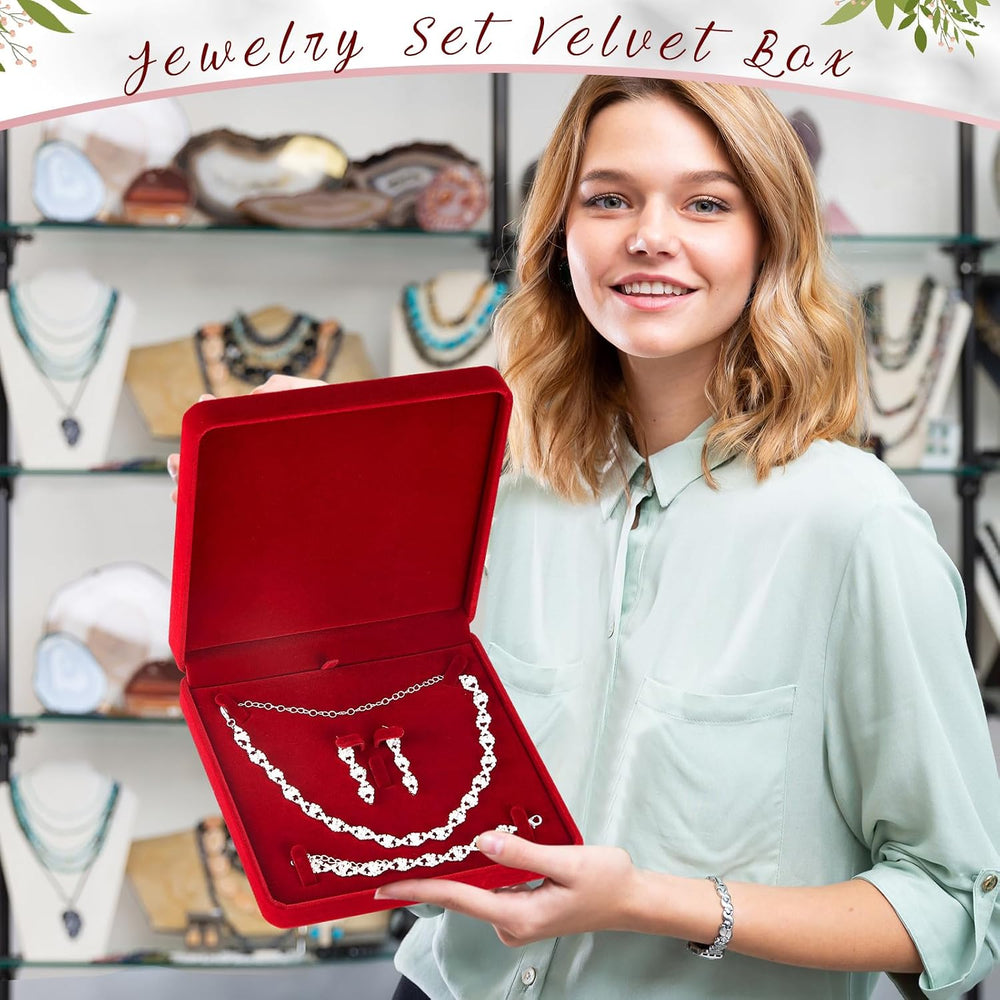 6 Pcs Jewelry Velvet Box Set, Large Necklace Gift Box for Women, Wine Red