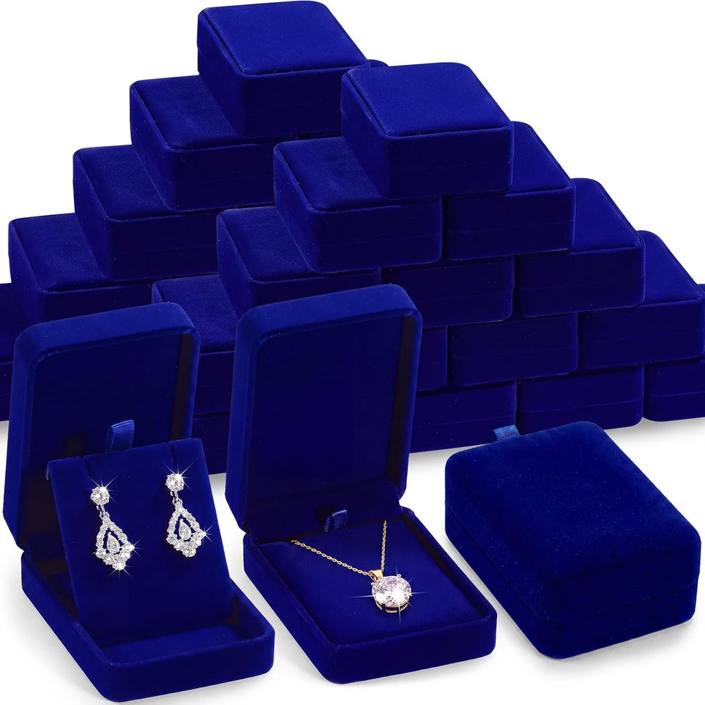 24 Pcs Velvet Jewelry Gift Boxes Necklace Earring Business(Royal Blue)