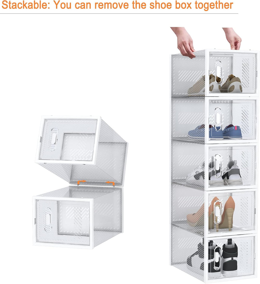 SIMPDIY Shoe Storage, 12 Pack Large Shoe Boxes Clear Plastic Stackable, Shoe ...