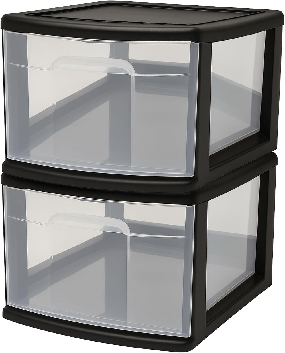 HOMZ Drawer Storage Cart, Wide Plastic Container, Black Frame, 2 Pack