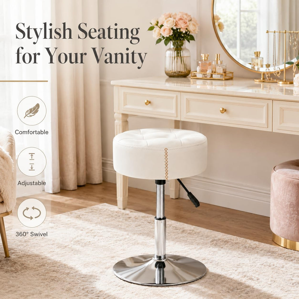 Adjustable Vanity Stool with High-Density Non-Sagging Foam & Metal Base