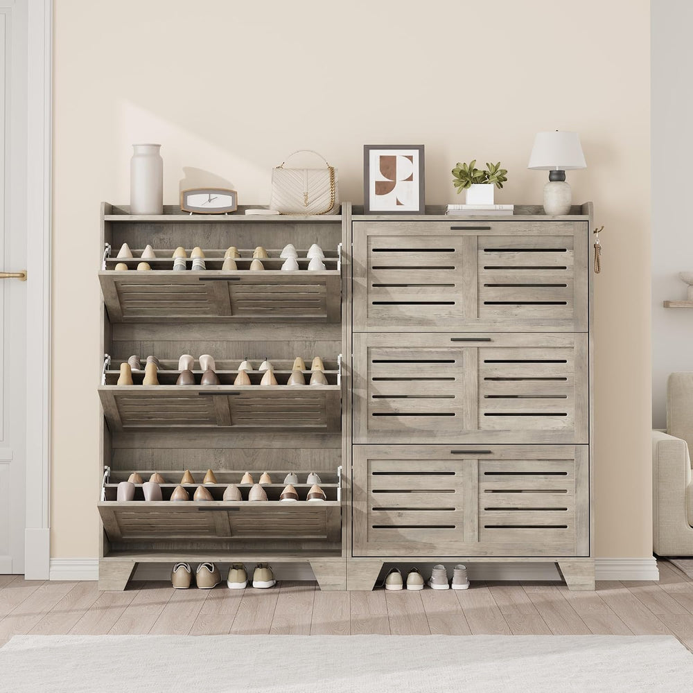 GarveeHome Shoe Cabinet Storage for Entryway, Narrow Shoe Cabinet, Grey