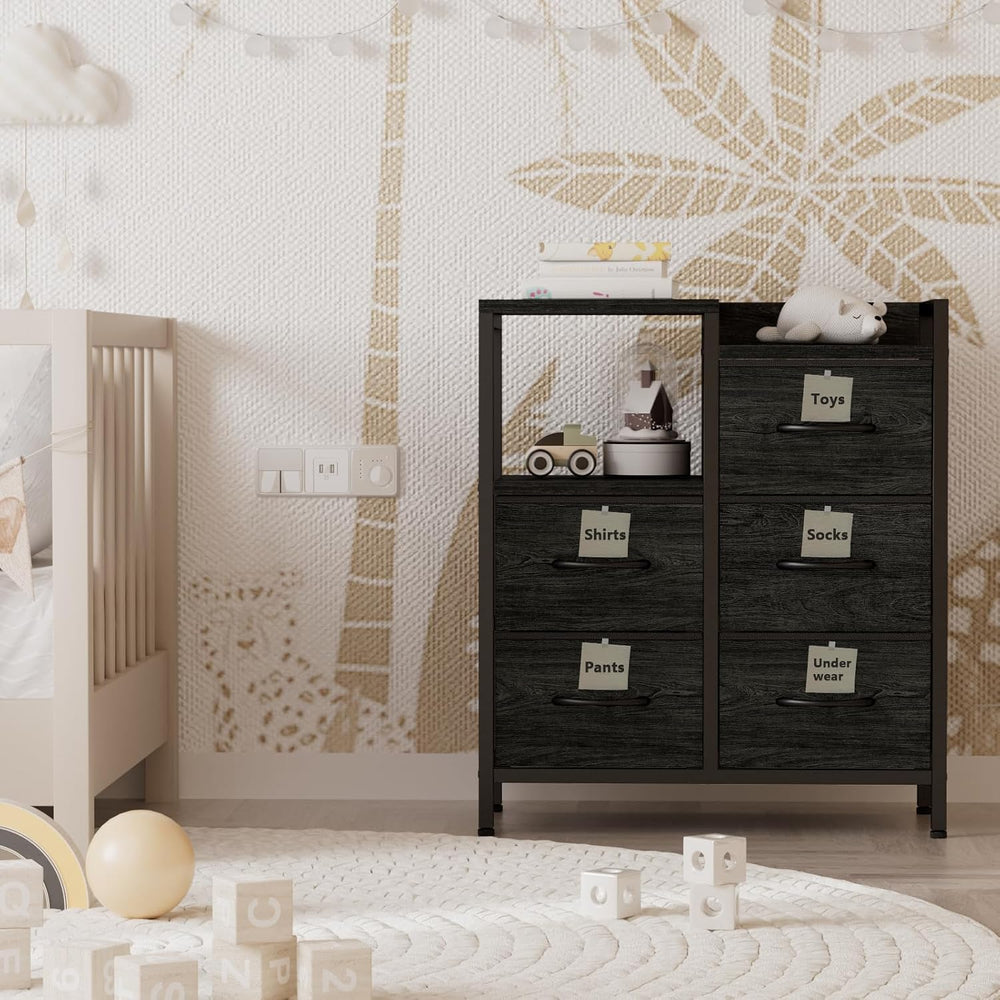 Furnulem Black Dresser for Bedroom, 5 Drawer Small Fabric Closet Dresser
