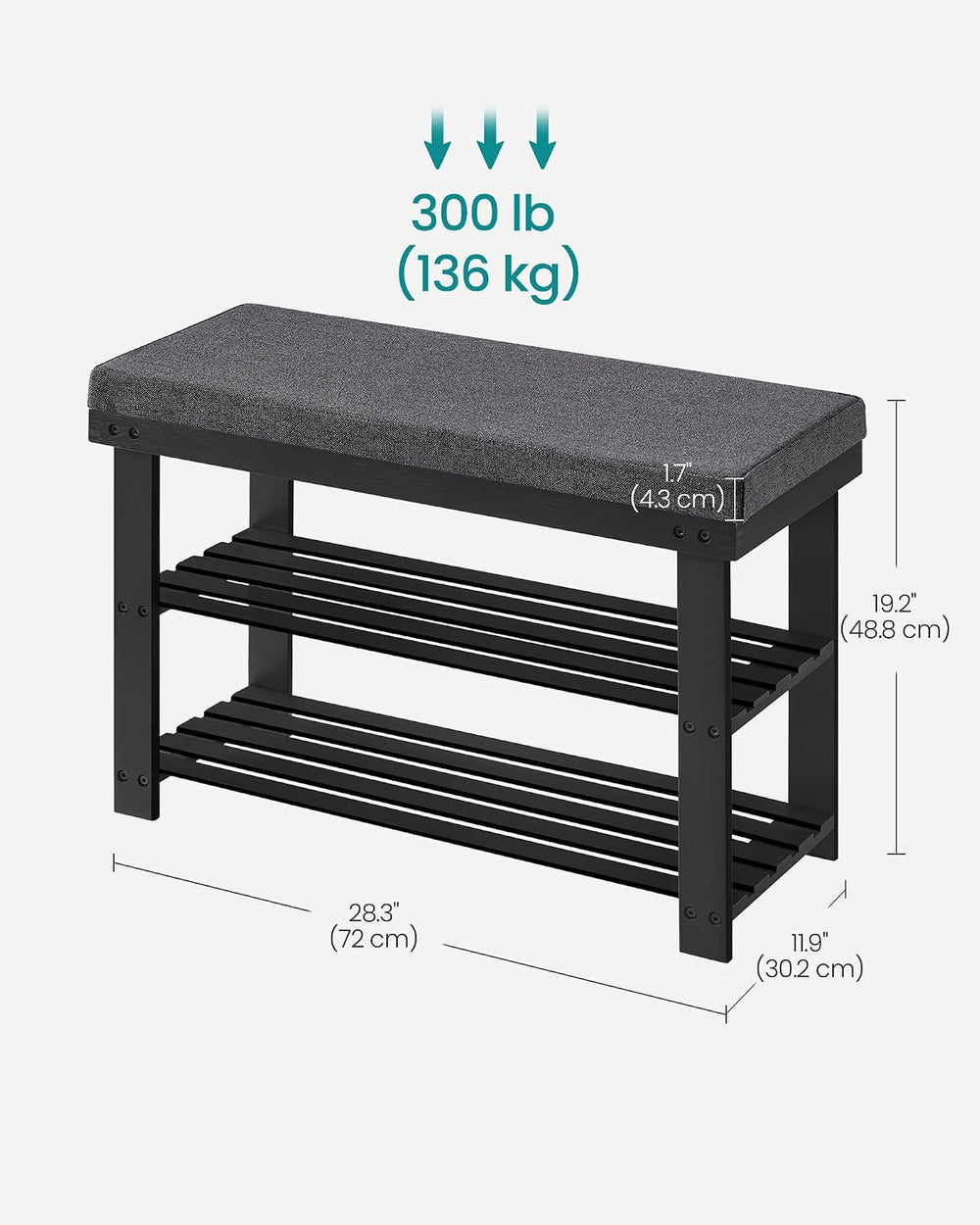 SONGMICS Bamboo Shoe Bench, 3-Tier Shoe Rack, 11.9 x 28.3 x 19.2 Inches