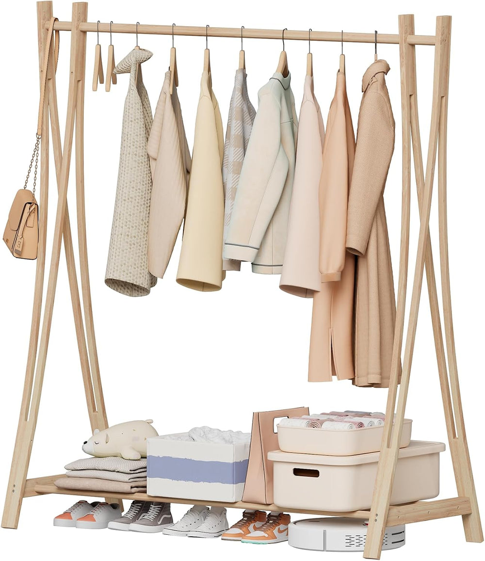 Wooden Retail Display Hanging Clothes Rack with Storage Shelf, 52" W x 5...