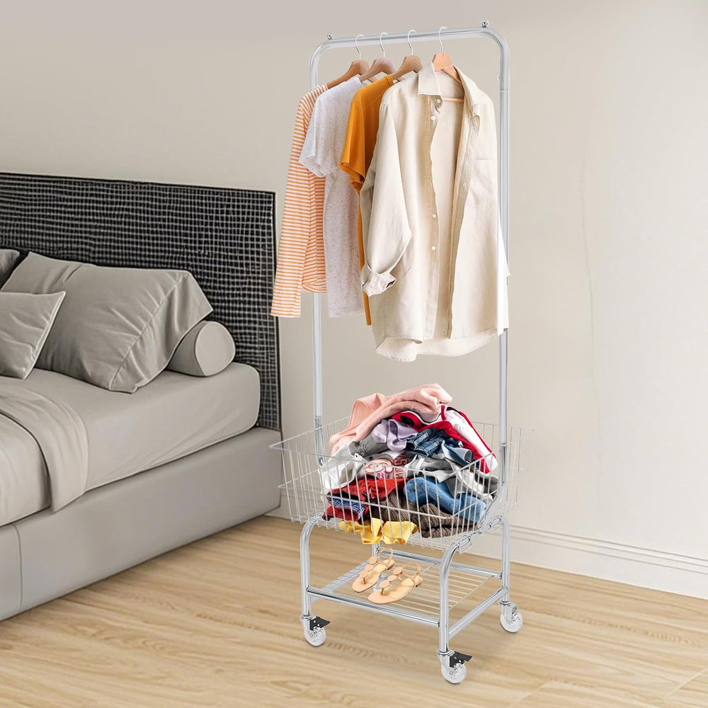 Wire Laundry Cart, Commercial Laundry Basket with Rack and Wheels