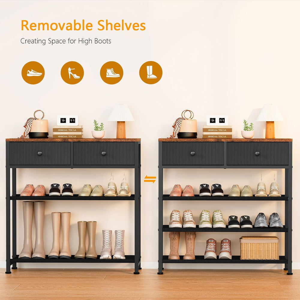usikey Shoe Rack, 4 Tier Shoe Storage Organizer with 2 Drawers, Metal Shoe Sh...