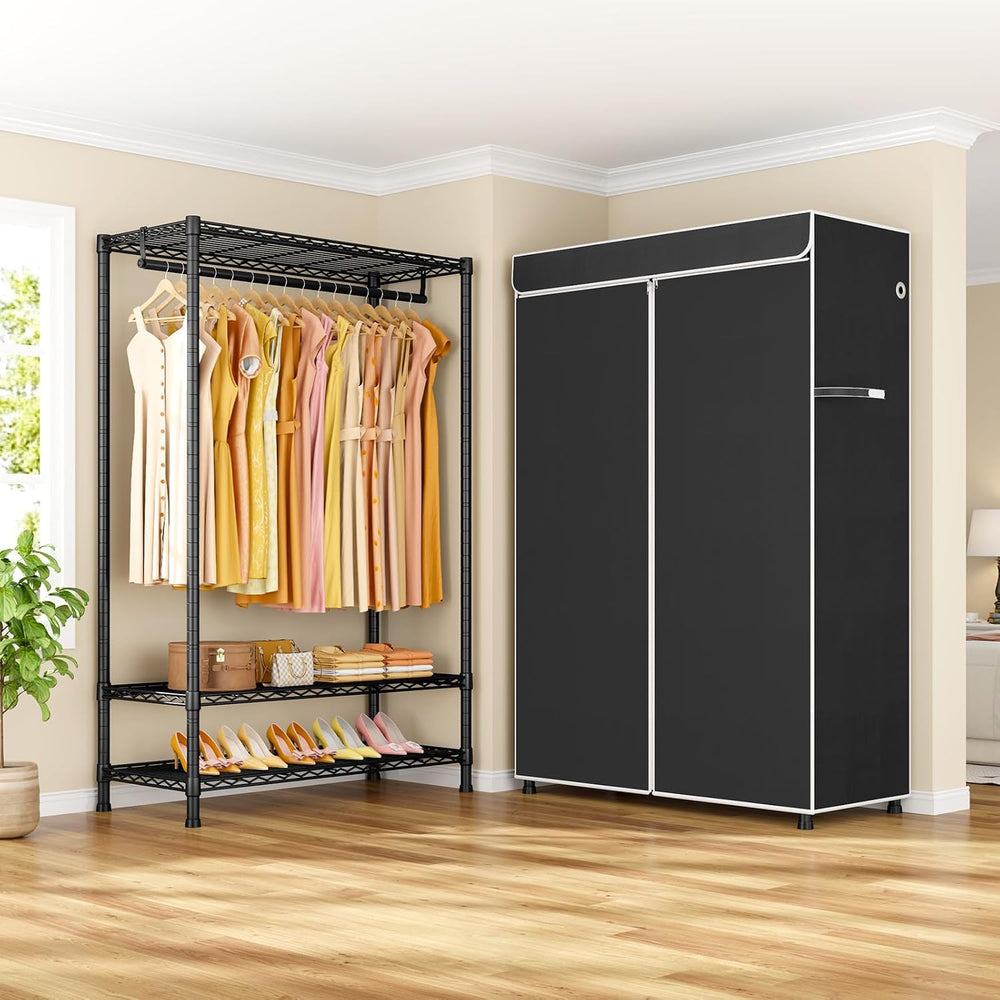 ULIFHOME H5C Plus Clothes Rack with Cover, Covered Clothing Rack Heavy Duty